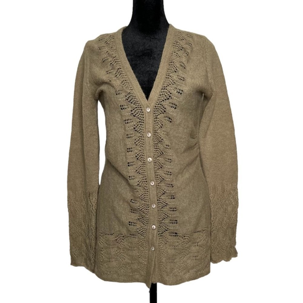 Anthropologie Rosie Neira Mohair Blend Crochet Pointelle Cardigan Sweater Size S - Picture 2 of 11